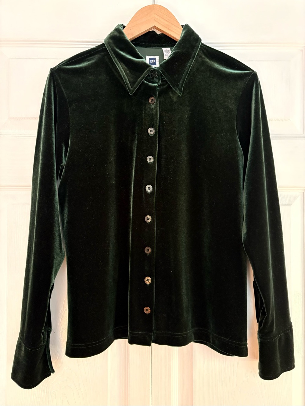 GAP Women’s Dark Green Velvet Button-Up Shirt, Size L